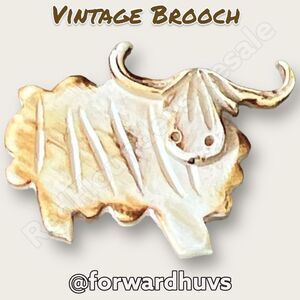 Vintage Handcrafted Wooden Ox Brooch